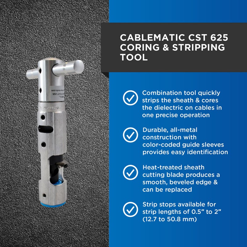 Cablematic CST 625 Blue Combo Coring and Stripping Tool for Professional Technicians, Electricians, and Installers, Easily Portable Tool for 625 Kcmil Cable, 13 Ounces - Image 2